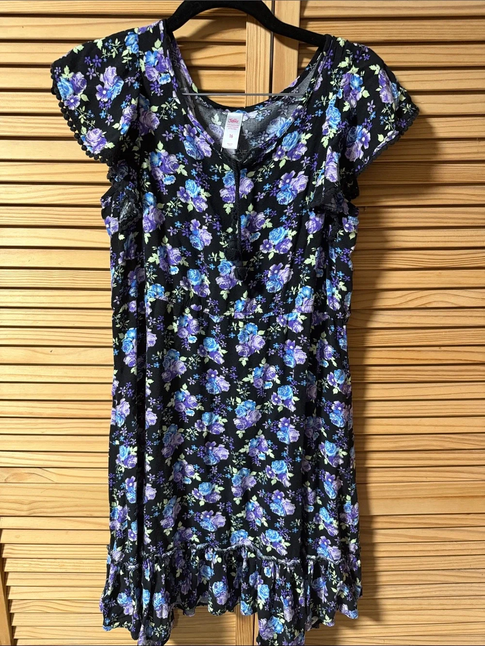 Justice Black Dress with Purple & Blue Floral Print